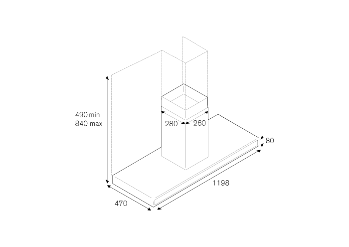 120 cm Afzuigkap Eilandmodel met 1 motor