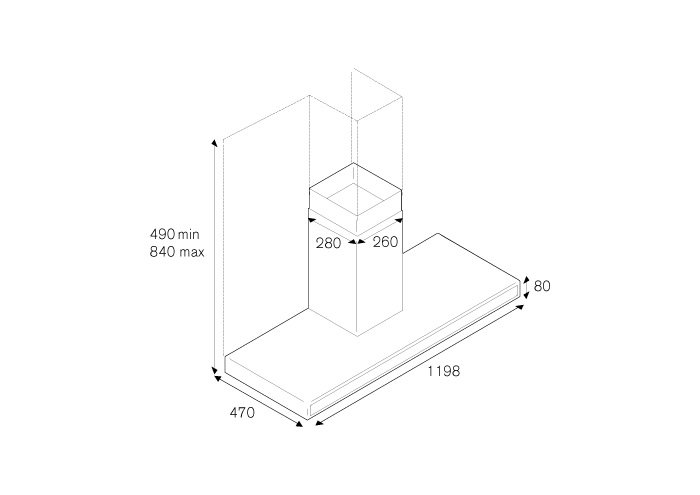 120 cm Afzuigkap Wandmodel met 1 motor