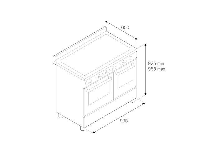 100 cm 6-Branders Elektrische Dubbele Oven