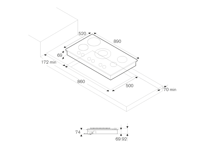 90 3-Segment 5 Inductie Zones Kookplaat