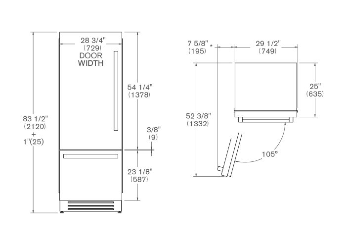 75 cm Top Line koelkast  roestvrijstalen deur | Bertazzoni