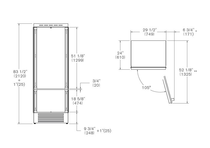 75 cm Top Line koelkast volledig integreerbaar | Bertazzoni