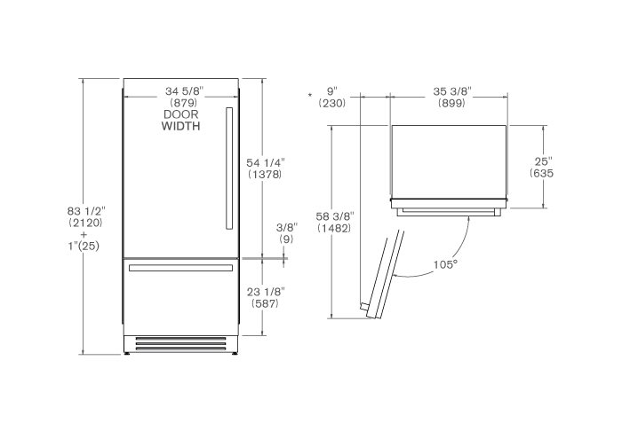 90cm Top Line koelkast  roestvrijstalen deur | Bertazzoni