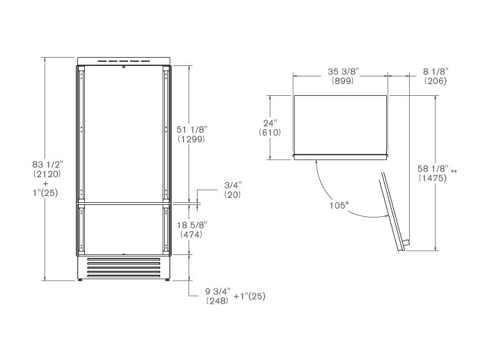 90cm Top Line koelkast volledig integreerbaar | Bertazzoni