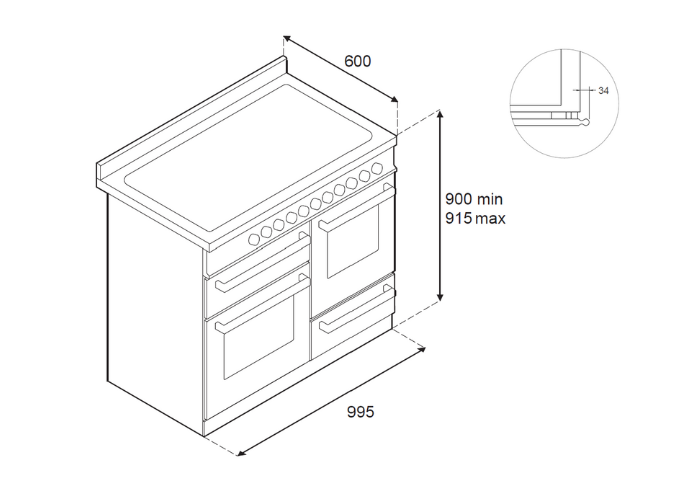 100 cm inductie top, triple elektrische oven | Bertazzoni